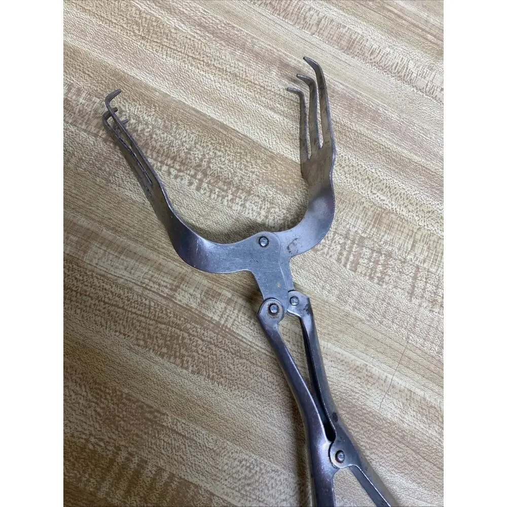 Vintage Fork Salad Canning Ice Tongs Double Pivot Made In USA Mechanical